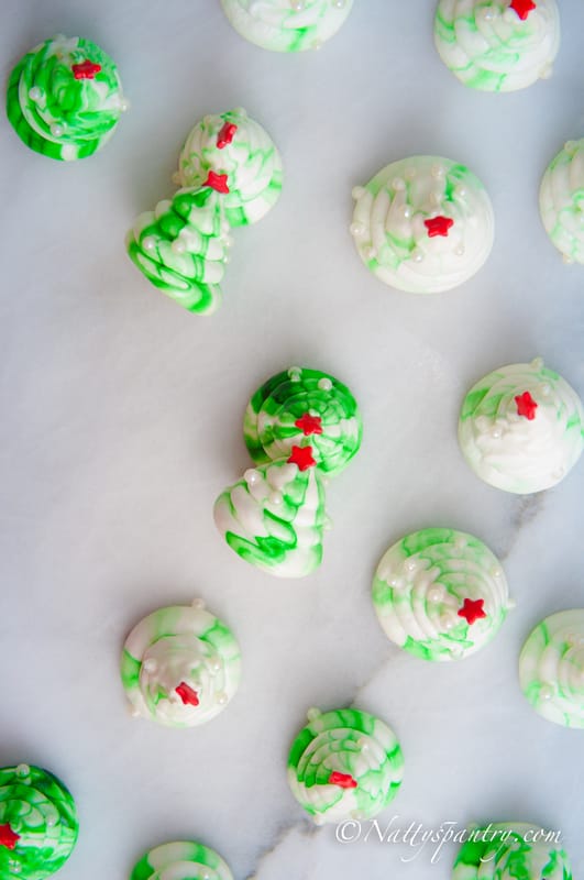 Holiday Peppermint Christmas Tree Meringue Cookies Recipe - natty's pantry