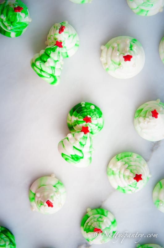 Holiday Peppermint Christmas Tree Meringue Cookies Recipe - natty's pantry