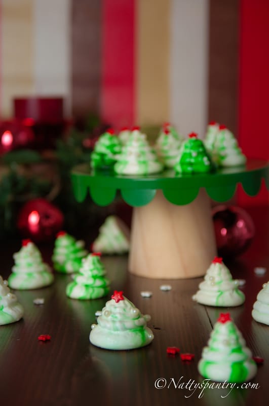 Holiday Peppermint Christmas Tree Meringue Cookies Recipe: nattyspantry.com