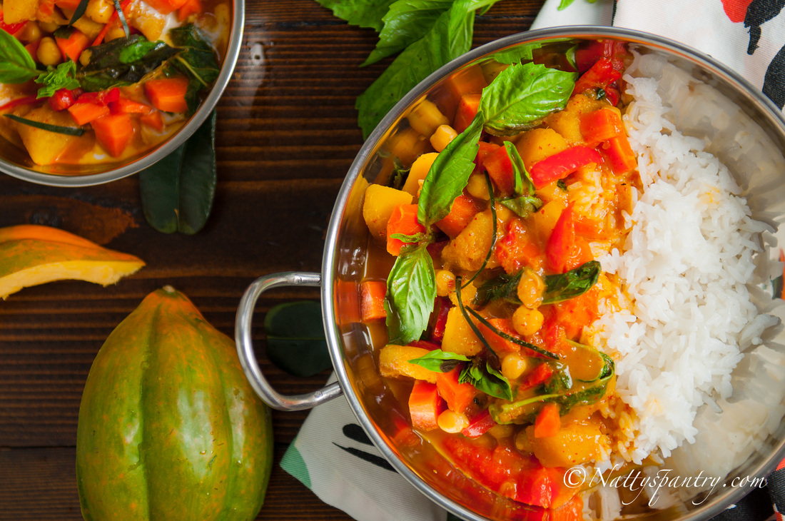 Thai Vegan Fiery Red Curry With Acorn and Chickpeas Recipe