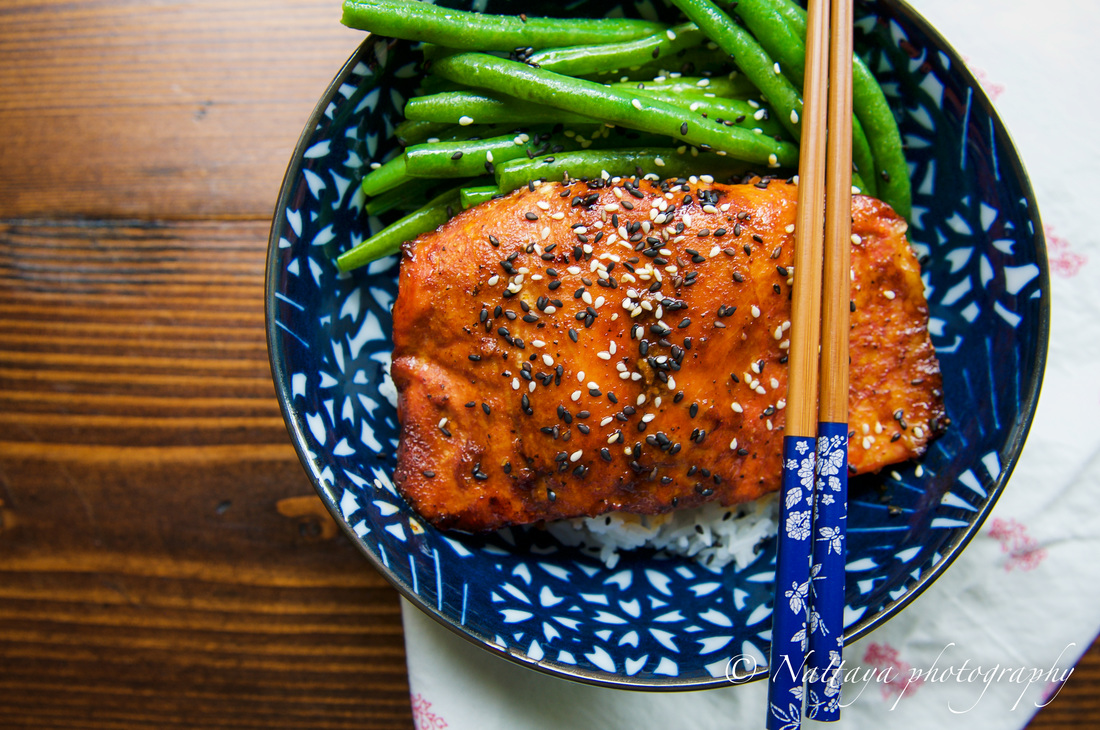 Ginger And Sesame Glazed Salmon With Sauté Green Beans Recipe