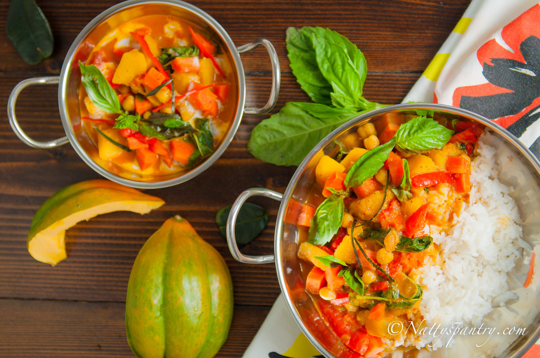 Thai Vegan Fiery Red Curry With Acorn and Chickpeas Recipe