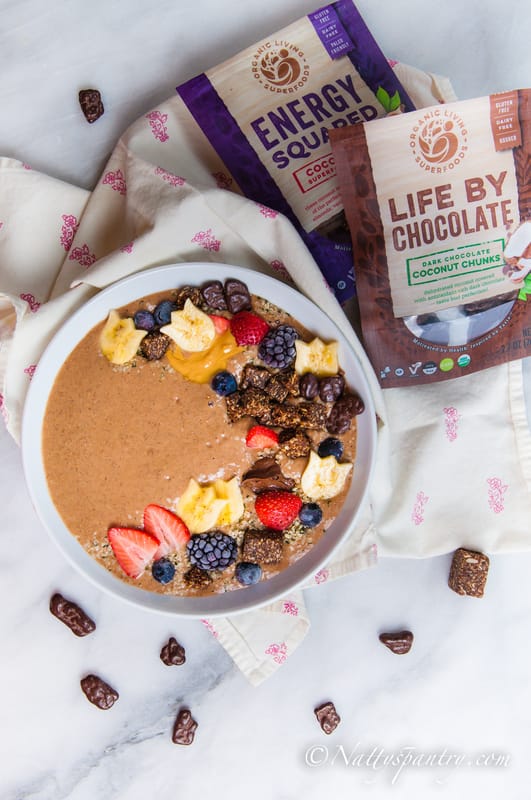 Nattyspantry With Organic Living Superfoods : Ultimate Vegan Chocolate Banana And Peanut Powder Smoothie Bowl Recipe