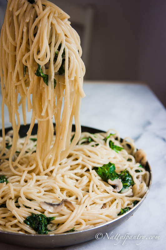 Spaghetti With Spinach, Mushroom, Mascarpone And Parmesan Recipe : Nattyspantry.com