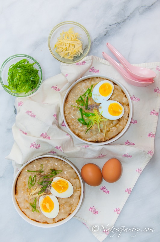 Slow Cooker Oatmeal Congee With Soft Boiled Egg Recipe: Nattyspantry.com