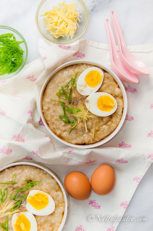 Slow Cooker Oatmeal Congee With Soft Boiled Egg Recipe: Nattyspantry.com