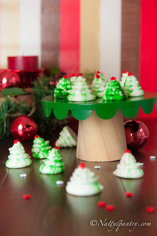 Holiday Peppermint Christmas Tree Meringue Cookies Recipe: nattyspantry.com
