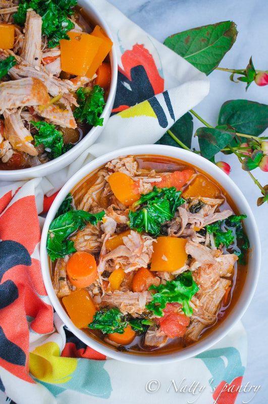 Roasted Pork Shoulder Stew with Butternut Squash, Tomato, and Kale Recipe: Nattyspantry.com
