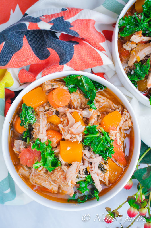 Roasted Pork Shoulder Stew with Butternut Squash, Tomato, and Kale Recipe: Nattyspantry.com